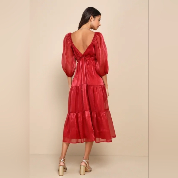 Lulu's Deep Red Long Sleeve Dress, Womens Sz Large, New With Tags - Picture 8 of 10